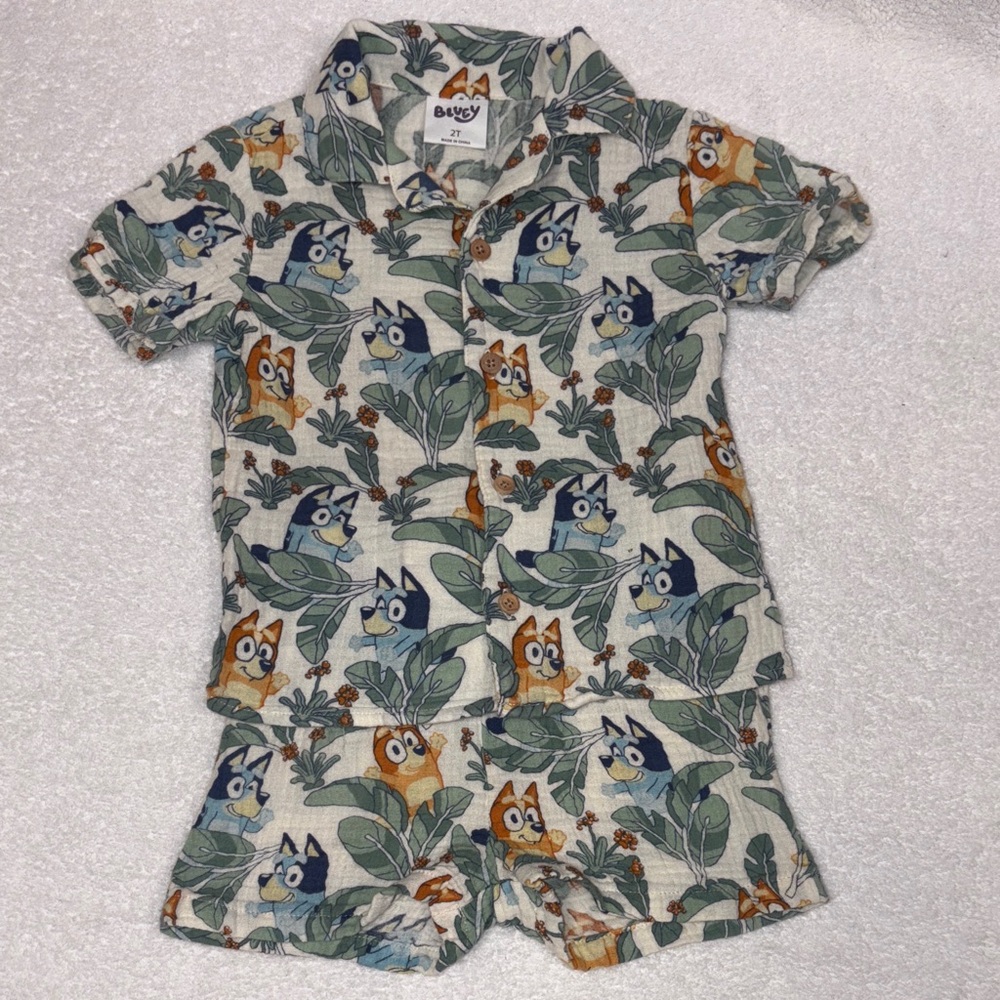 Bluey tropical safari gauze summer short set boys 2t
